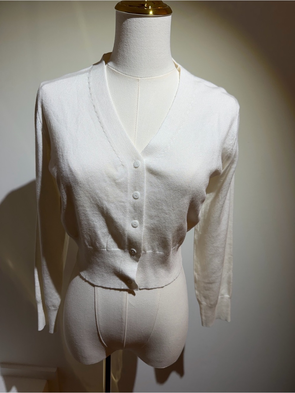 Grace Karin Ivory Button-Front Cropped V-Neck Cardigan